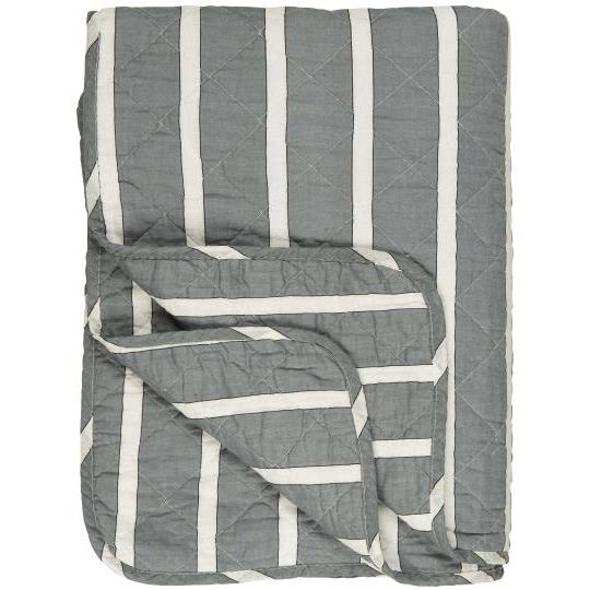 Ib Laursen - Quilt hvide, sorte og støvblå striber 130x180 cm