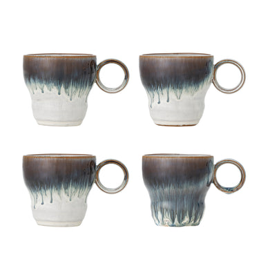 Bloomingville - Nigel Krus, Blå, Stentøj - Ø9 × H9 cm, sæt med 4
