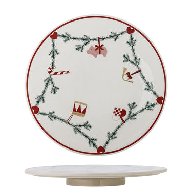Bloomingville - Yule Fad på drejefod, Natur, Stentøj - Ø35 × H4 cm