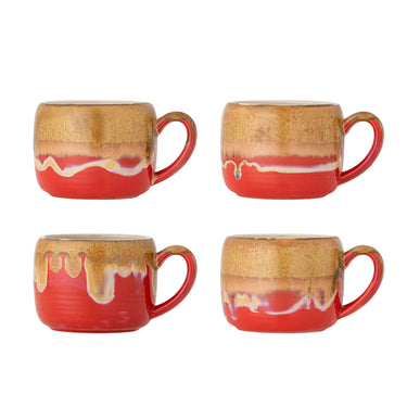 Bloomingville - Sheen Kop, Rød, Stentøj - Ø10,5 × H8 cm, sæt med 4