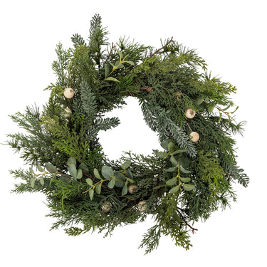 Bloomingville - Pine krans, Grøn, Kunstige Blomster - Ø65 × H14 cm