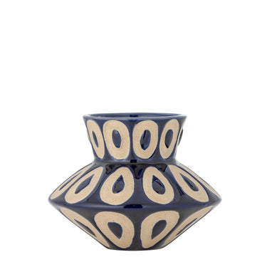 Bloomingville - Bashir Vase, Blå, Stentøj - Ø16 × H12 cm