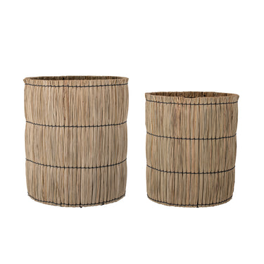 Bloomingville - Elit Kurv, Natur, mendonggræs - Ø33,5 × H37/Ø38,5 × H42,5 cm, sæt med 2
