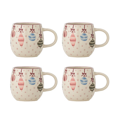 Bloomingville - Ornamentia Krus, Multifarvet, Stentøj - Ø9 × H8 cm, sæt med 4