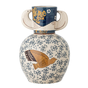 Bloomingville - Hezha Vase, Blå, Stentøj - Ø16,5 × H23,5 cm