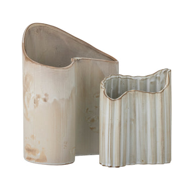 Bloomingville - Henaj Vase, Brun, Stentøj - L13 × H16 × B8,5/L18,5 × H23,5 × B13 cm, sæt med 2