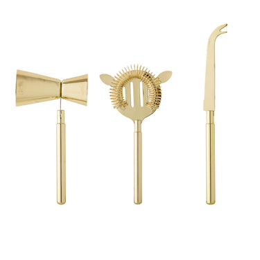 Bloomingville - Cocktail Barsæt, Guld, Rustfri Stål - L16 × B9/L17 × B6/L22 × B2,5 cm, sæt med 3