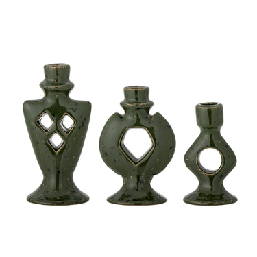 Bloomingville - Weio Lysestage, Grøn, Stentøj - L7 × H13 × B4,5/L10 × H15 × B5/L9 × H18 × B5,5 cm, sæt med 3