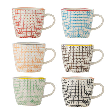Bloomingville - Carla Krus, Multifarvet, Stentøj - Ø9,5 × H8 cm, sæt med 6