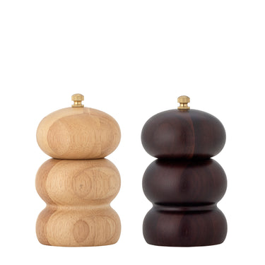 Bloomingville - Marge Salt & Peberkværn, Natur, Gummitræ - Ø7,5 × H13 cm, sæt med 2