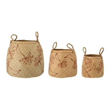 Bloomingville - Molli Kurv, Natur, Søgræs - Ø20 × H22/Ø29 × H29/Ø38 × H33 cm, sæt med 3
