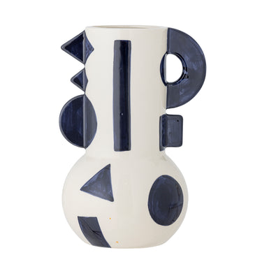 Bloomingville - Graphica Vase, Blå, Stentøj - L17 × H24 × B14,5 cm