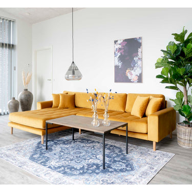 Lido Lounge Sofa venstrevendt i sennepsgul velour med fire puder HN1004 - Bolig og Haven
