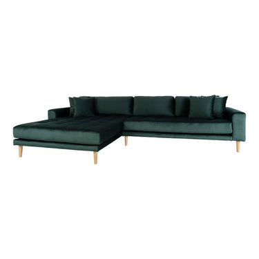 Lido Lounge Sofa venstrevendt i mørkegrøn velour med fire puder HN1006 - Bolig og Haven