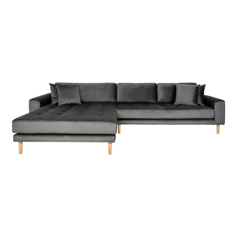 Lido Lounge Sofa venstrevendt i mørkegrå velour med fire puder HN1013