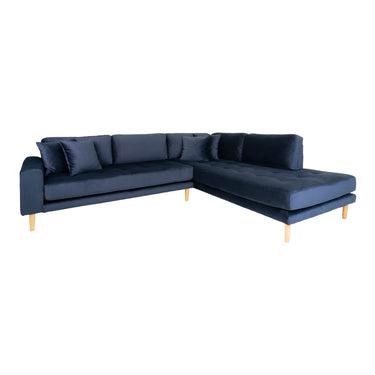 Lido Hjørnesofa Åben Ende - Sofa højrevendt i blå velour med fire puder HN1005 - Bolig og Haven