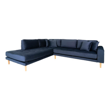 Lido Hjørnesofa Åben Ende - Sofa venstrevendt i blå velour med fire puder HN1005 - Bolig og Haven