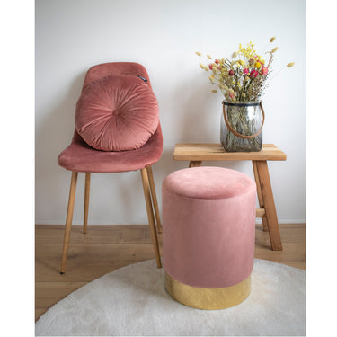Gamby - Puf i rosa velour med messing farvet kant HN1214 - Bolig og Haven