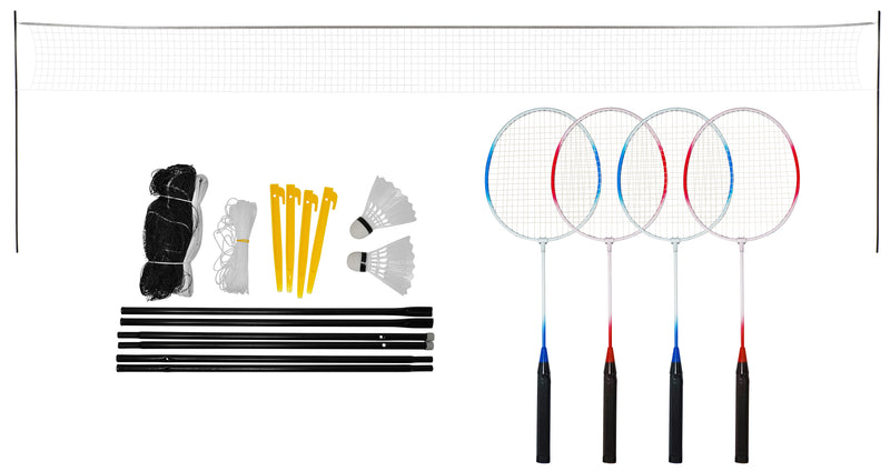 Badmintonsæt til 4 spillere med net, bold og ketsjere fra Play>it