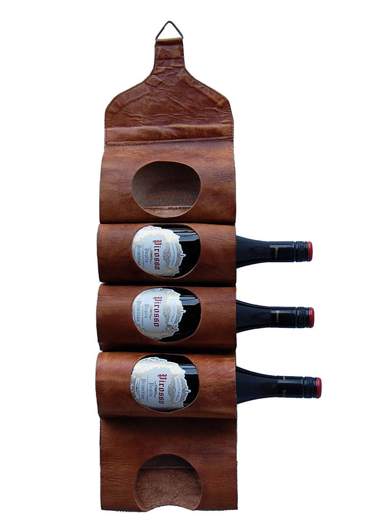 Trademark Living - Vin- eller magasinholder i brunt læder H70 cm