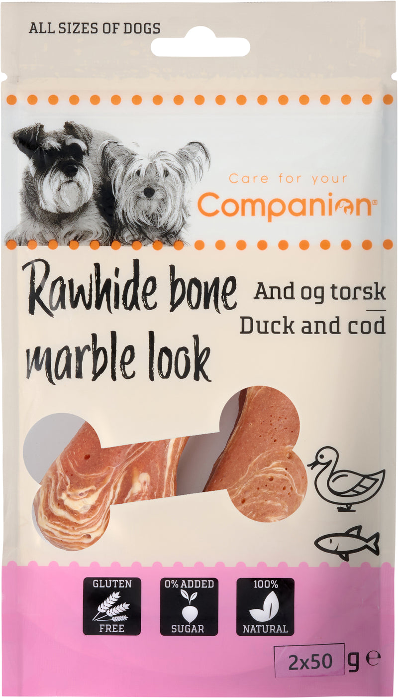 Companion - kødindpakket råhudsknogle - and & torsk, 2x50g