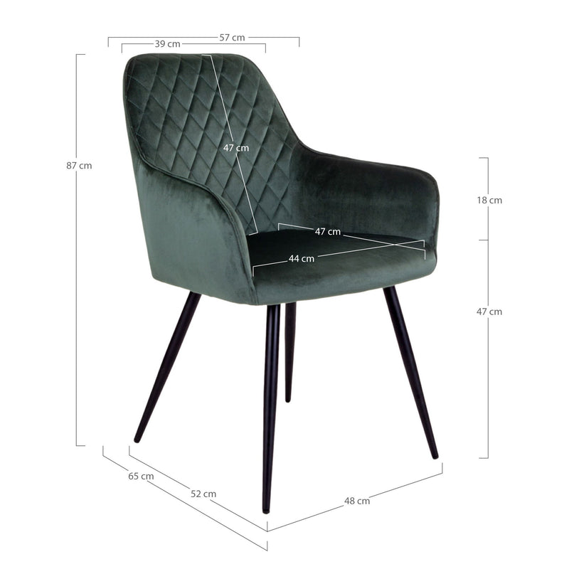 House Nordic - Harbo Spisebordsstol - Grøn velour - Sæt af 2 stk.
