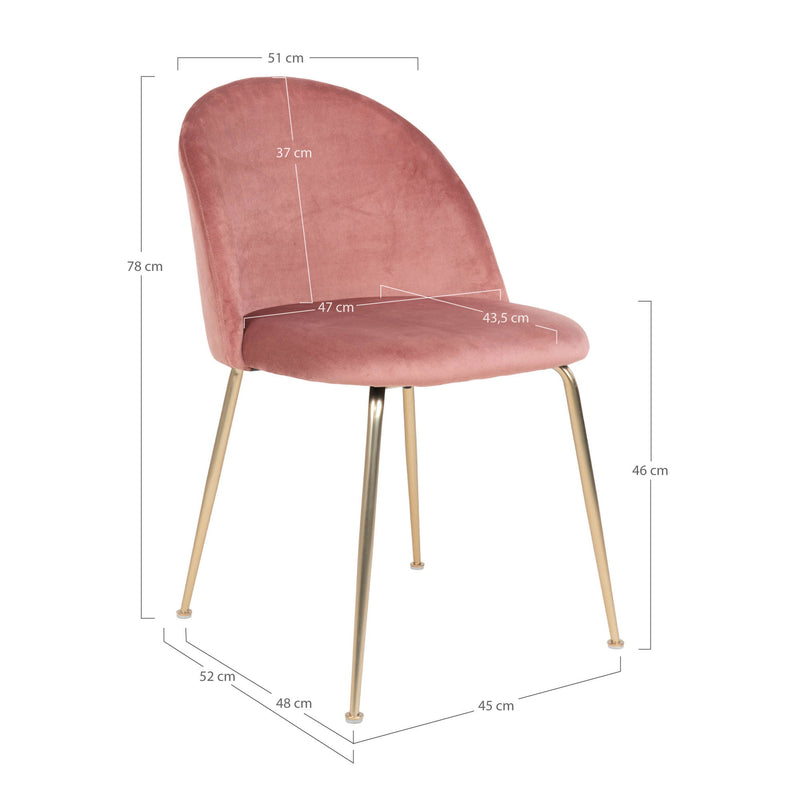 House Nordic - Geneve Spisebordsstol - 1 stk. i rosa velour, messing