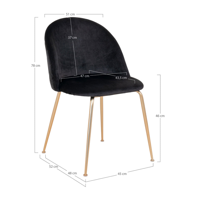 Geneve Spisebordsstol - sæt af 2 stk., sort velour med ben i messing look HN1207