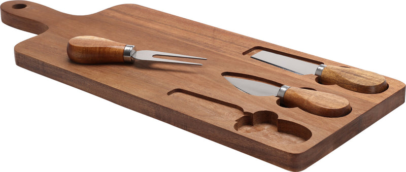 Tapasbræt m. 3 knive , akacietræ