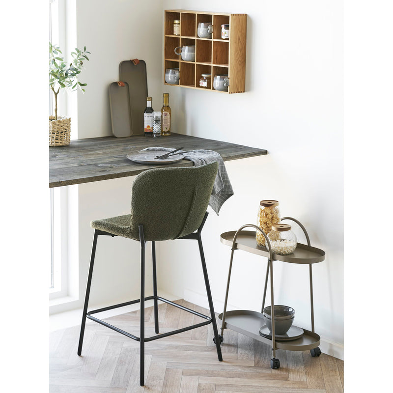 House Nordic - Maceda Barstol – Bouclé, Mørkegrøn, Sorte Ben – Sæt af 2 stk.