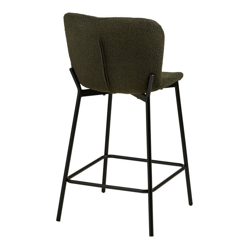 House Nordic - Maceda Barstol – Bouclé, Mørkegrøn, Sorte Ben – Sæt af 2 stk.