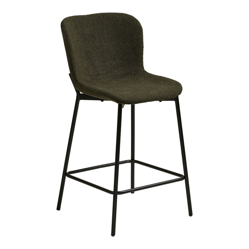 House Nordic - Maceda Barstol – Bouclé, Mørkegrøn, Sorte Ben – Sæt af 2 stk.