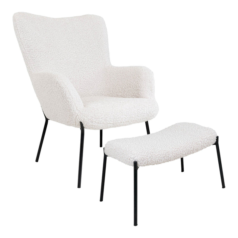 House Nordic - Glasgow sæt – loungestol & fodskammel, hvid