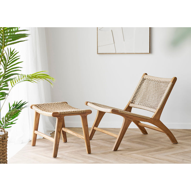 House Nordic – Derby Loungestol & Skammel i teak/PE rattan – Natur – 60×80×73 cm