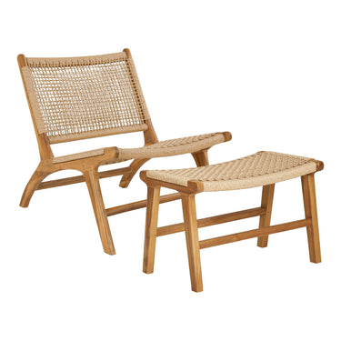 House Nordic – Derby Loungestol & Skammel i teak/PE rattan – Natur – 60×80×73 cm - Bolig og Haven