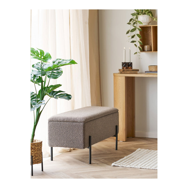 House Nordic - Watford Bænk m.Opbevaring – Brun Bouclé, Sorte Ben – 95x36,5x43 cm