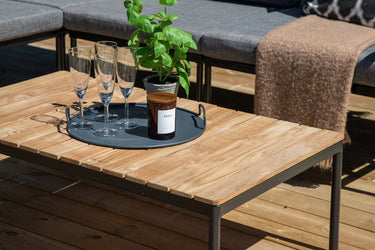 Venture Home Nettan - Hjørnesofasæt i Sort Stål / Grå Puder / Teak - Bolig og Haven