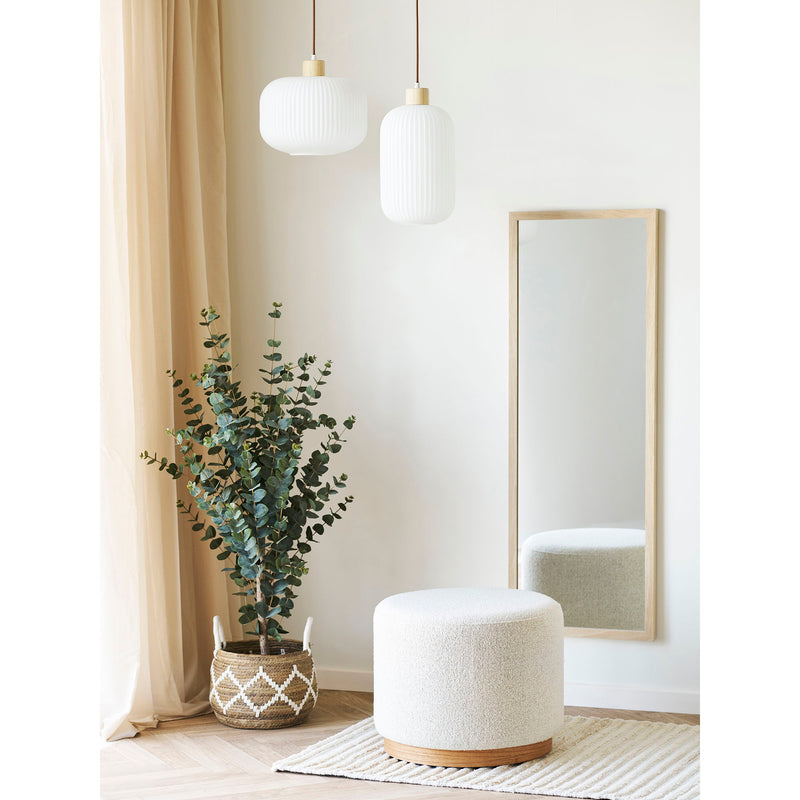 House Nordic - Daisy Puf – Sand Bouclé med Træbase – Ø50 x 41 cm