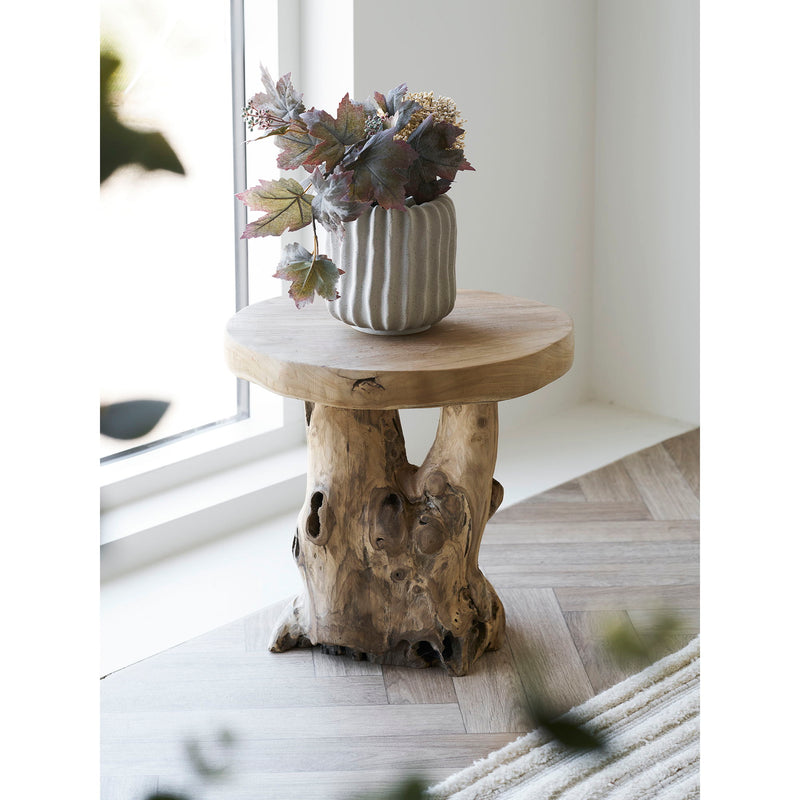House Nordic - Palena Sidebord – Unikt Håndlavet Teaktræ – Natur – Ø40 x 45 cm
