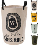 Vasketøjspose til børn i canvas - Ø30xH48 cm, 1 stk. flere dyremotiver