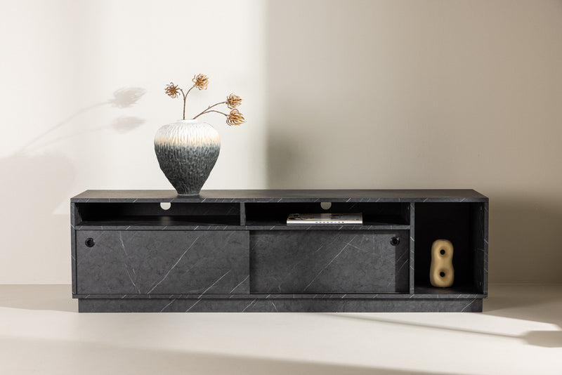 Venture Home - Girona TV-bænk – Sort / Sort melamin – 180×40×50 cm