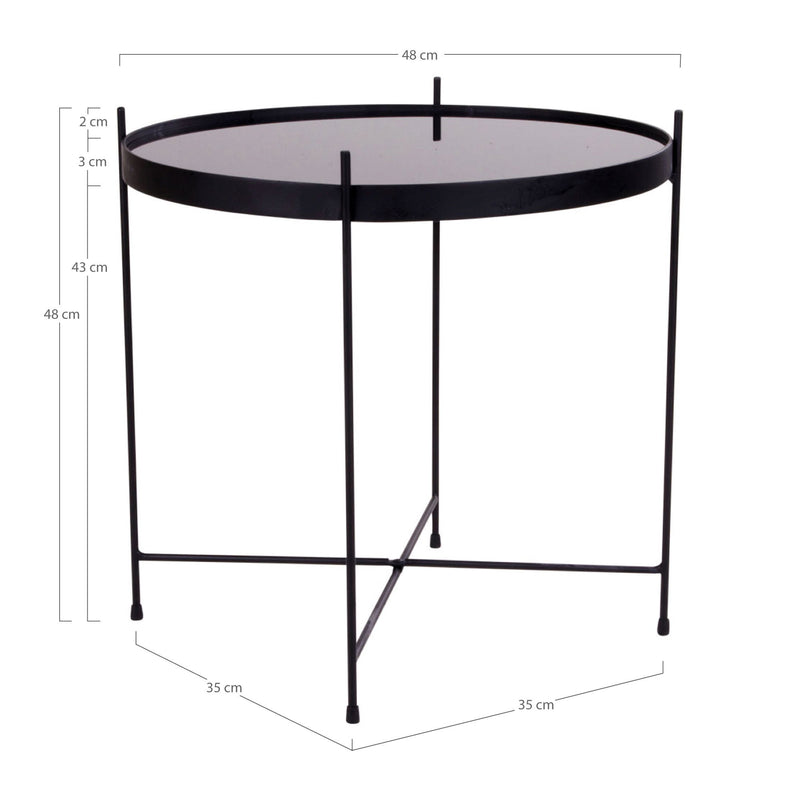 House Nordic - Venezia Sofabord - i sort stål med glas ø48xh48cm