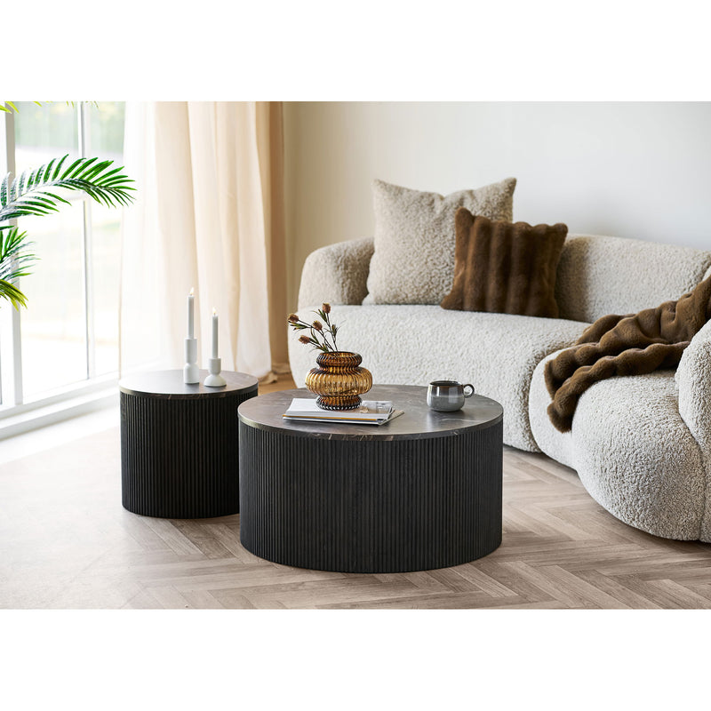 House Nordic - Rota hjørnebord – Marmorlook, mørkebrun – Ø45×H40 cm