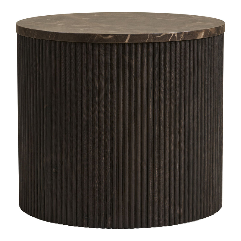House Nordic - Rota hjørnebord – Marmorlook, mørkebrun – Ø45×H40 cm