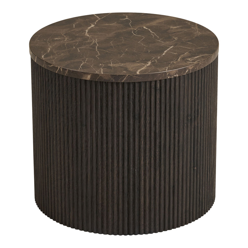 House Nordic - Rota hjørnebord – Marmorlook, mørkebrun – Ø45×H40 cm