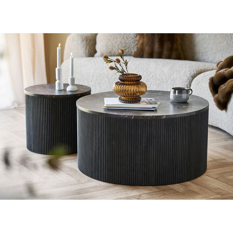 House Nordic - Rota sofabord – Marmorlook, mørkebrun – Ø80×H40 cm
