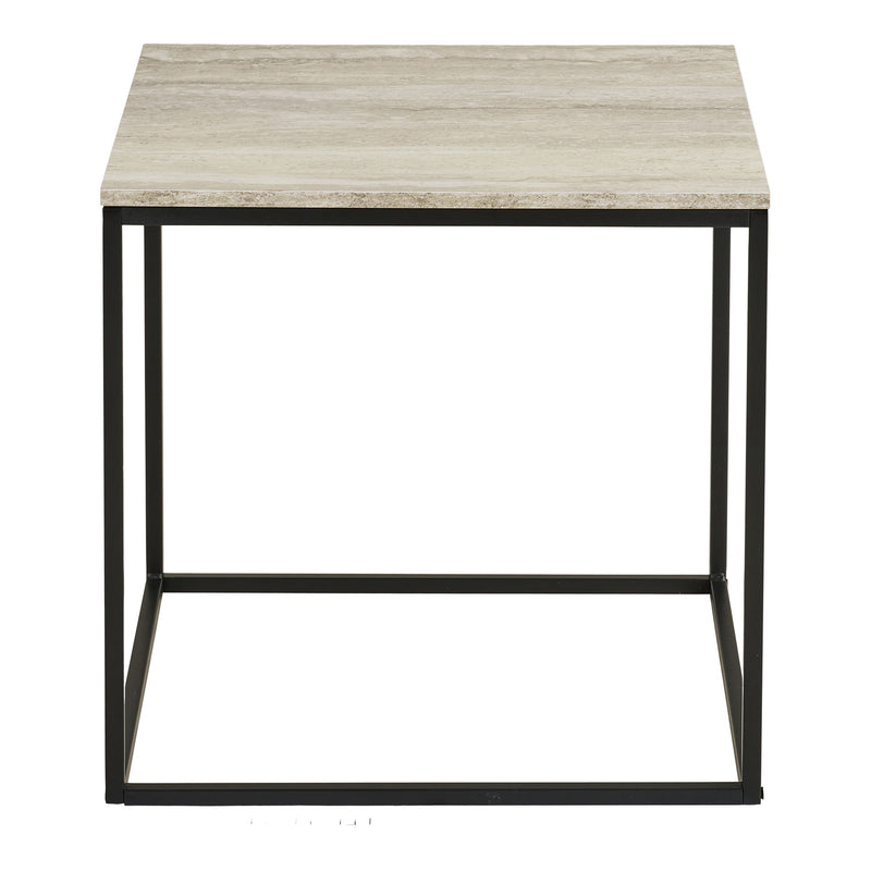 House Nordic Vita hjørnebord – Travertin look med sort stel – Ø45×H45 cm