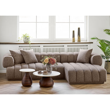 House Nordic - Heide Hjørnebord Marmor/Mangotræ Ø40 cm - Hvid/Mørkebrun - Bolig og Haven