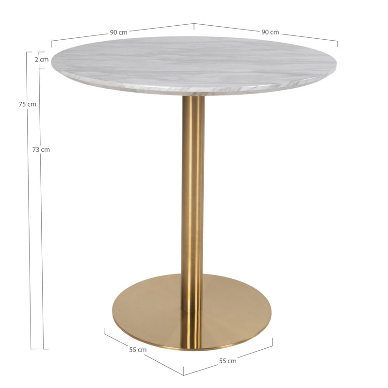 House Nordic - Bolzano Spisebord - I marmor look og ben i messing look, ø90x75cm