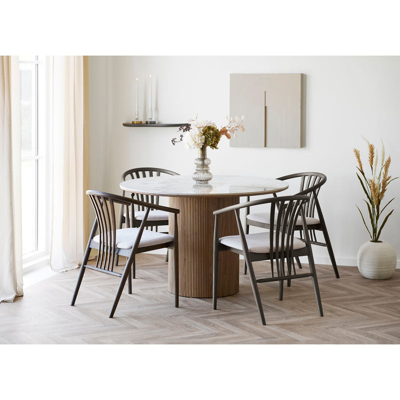 House Nordic – Athens spisebord med hvid keramisk bordplade og mørkebrun base, Ø120cm